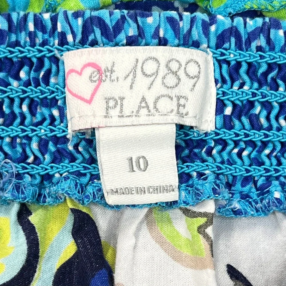 The Childrens Place Girls Tiered Floral Skirt Blue Green Size‎ 10 Smocked Waist